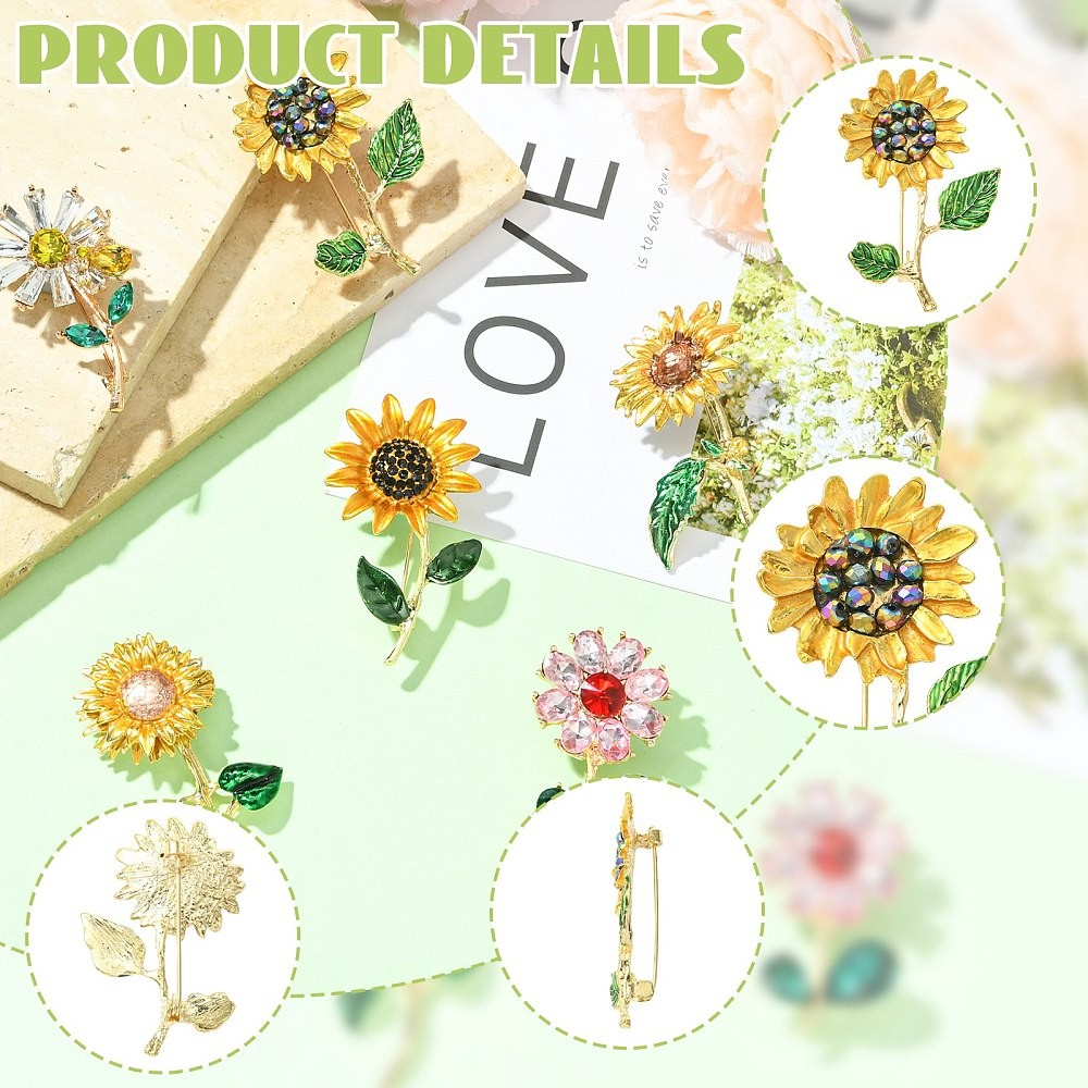 6pcs Sunflower Zinc Alloy Lapel Pins Gold Flower Brooches for Backpack Clothes