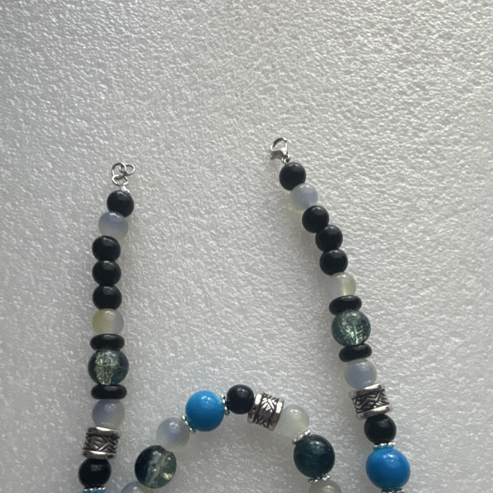 Blue Black White Beaded Jewelry Set Necklace Bracelet with Heart Charm