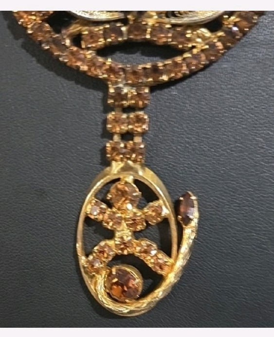 Rare Vintage Unsigned Alice Caviness Amber Toned Rhinestone Cat Necklace