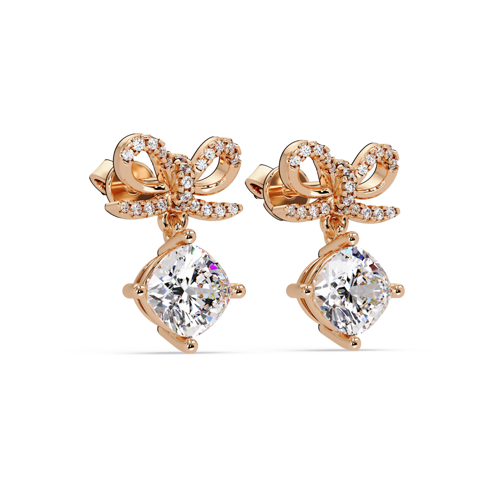 2.15CTW Cushion Lab Grown Diamond Bow Drop Earrings IGI DEF VVS2 925 Silver Stud