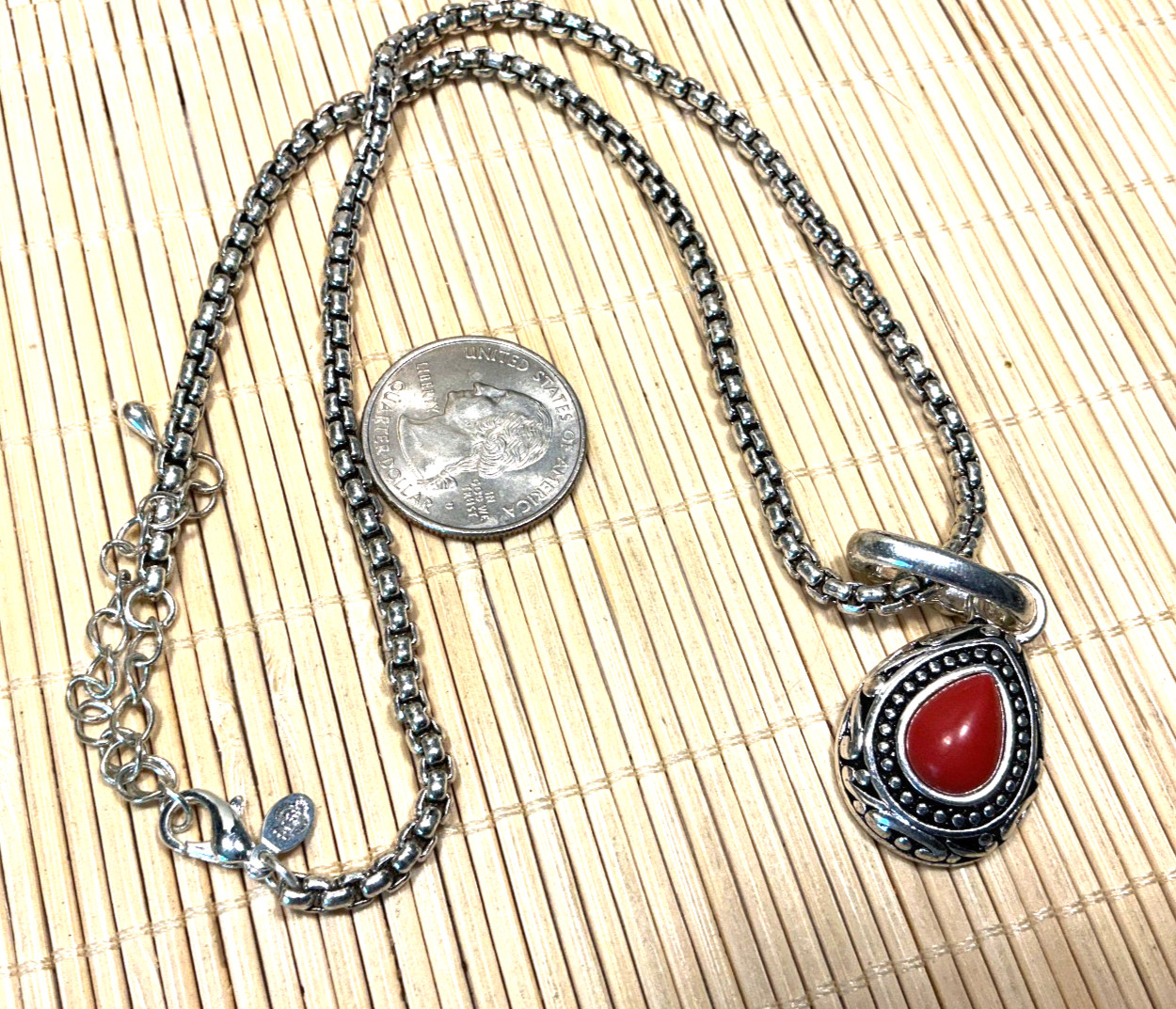 Premier Designs Necklace Red Stone Silver Tone Metal Pendant Choker Lot 103C