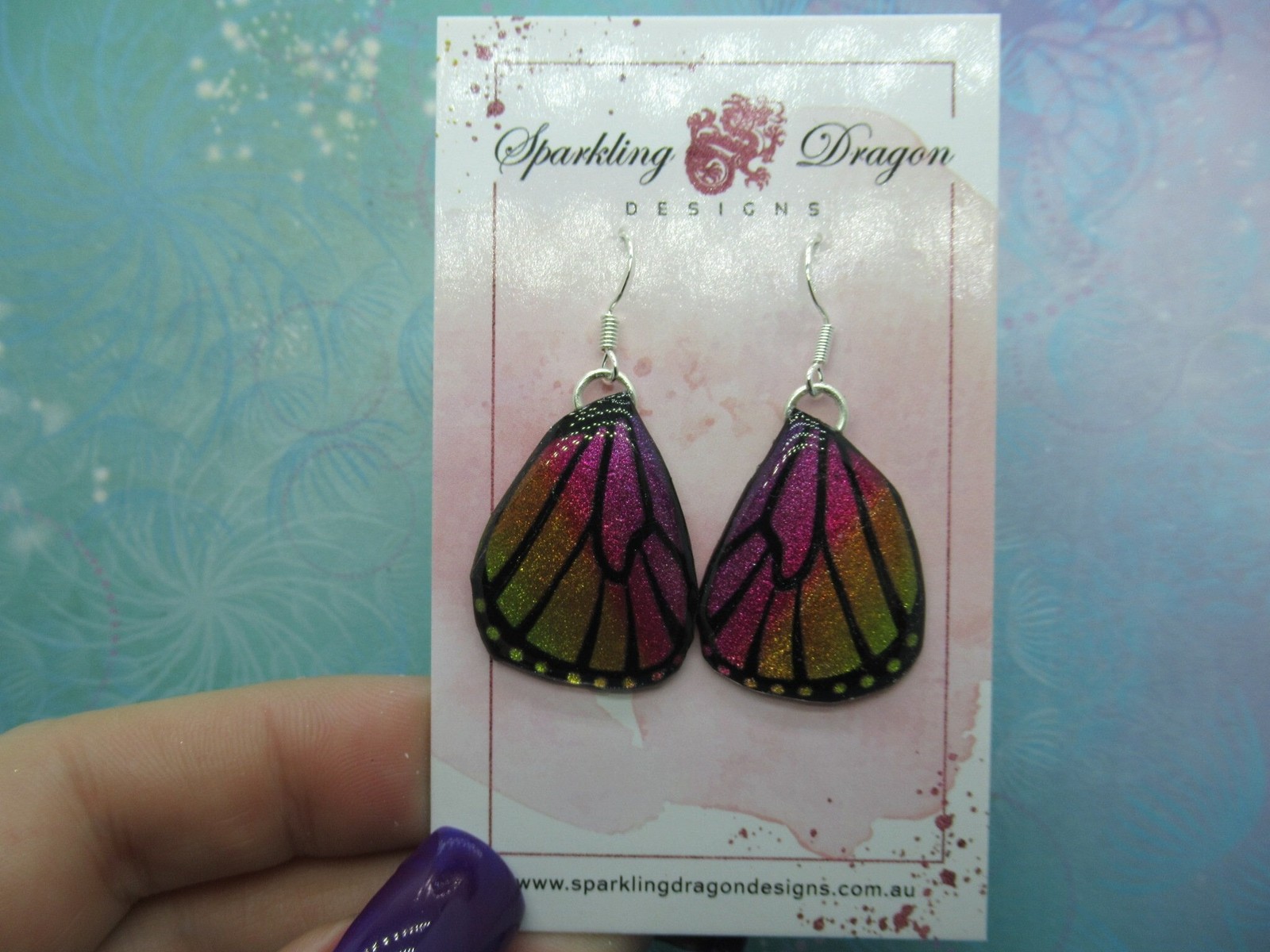 Butterfly Earrings Pink & Yellow Sparkle -Fairy Jewellery Fun Gift for Fairy