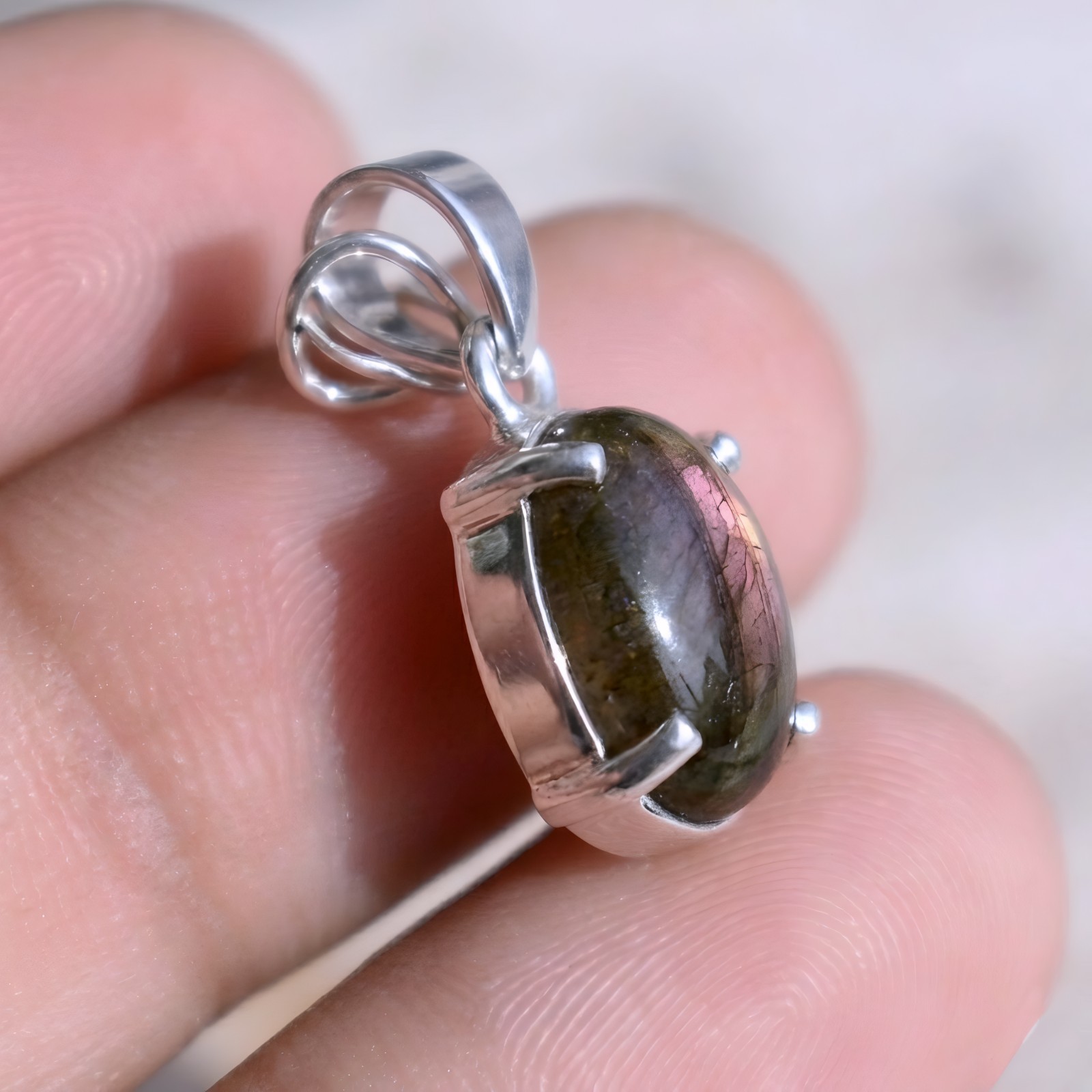 Pink Fire Labradorite Gemstone Pendant Handmade 925 Silver Gift