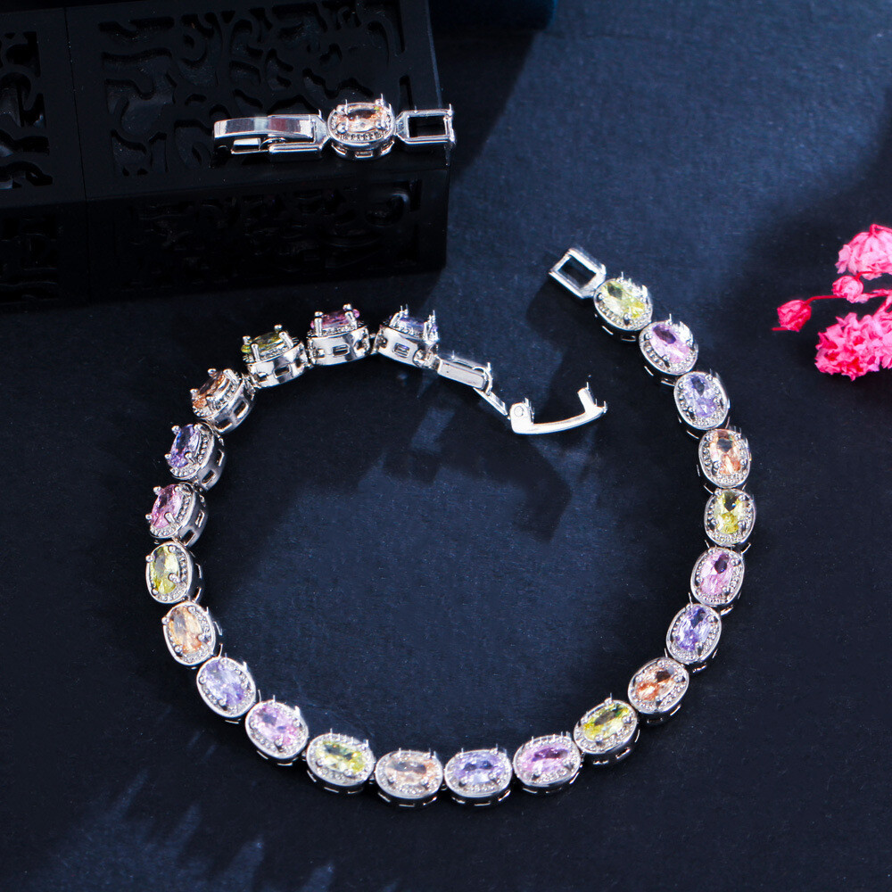 Candy Rainbow Color Amethyst Citrine Topaz Gems Silver Women Charm Bracelets