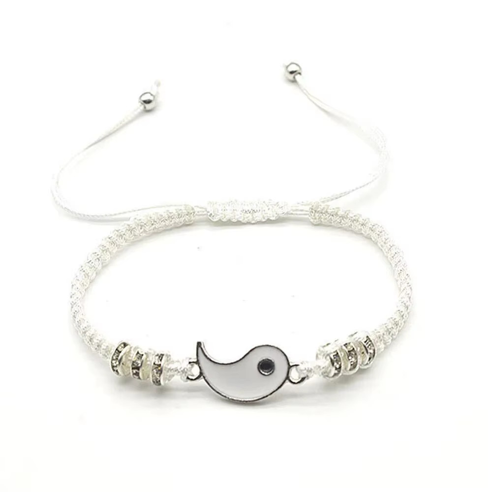 2 PC Jewelry Set Couple Black White Tai Chi Bracelet Rope Adjustable Chain Set S