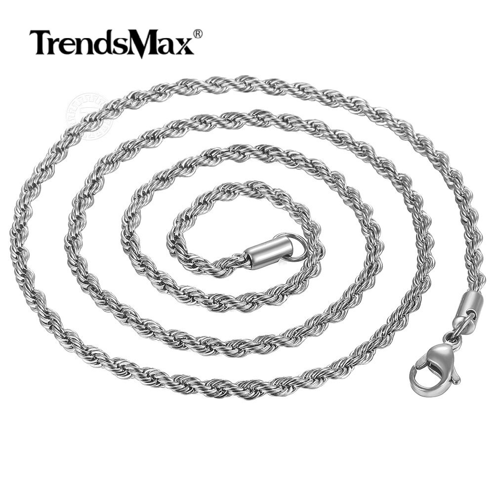 Classy Men Women 3mm Silver Stainless Steel Twisted Rope Chain Necklace 16-30″