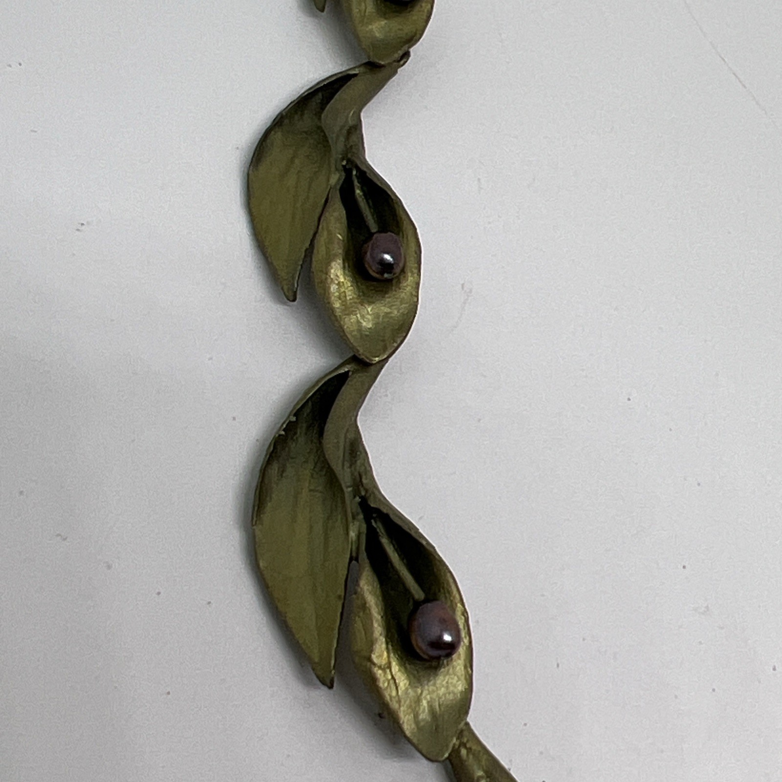 Unsigned Michael Michaud Hosta Leaf Peacock Pearl Choker Collar Necklace Bronze