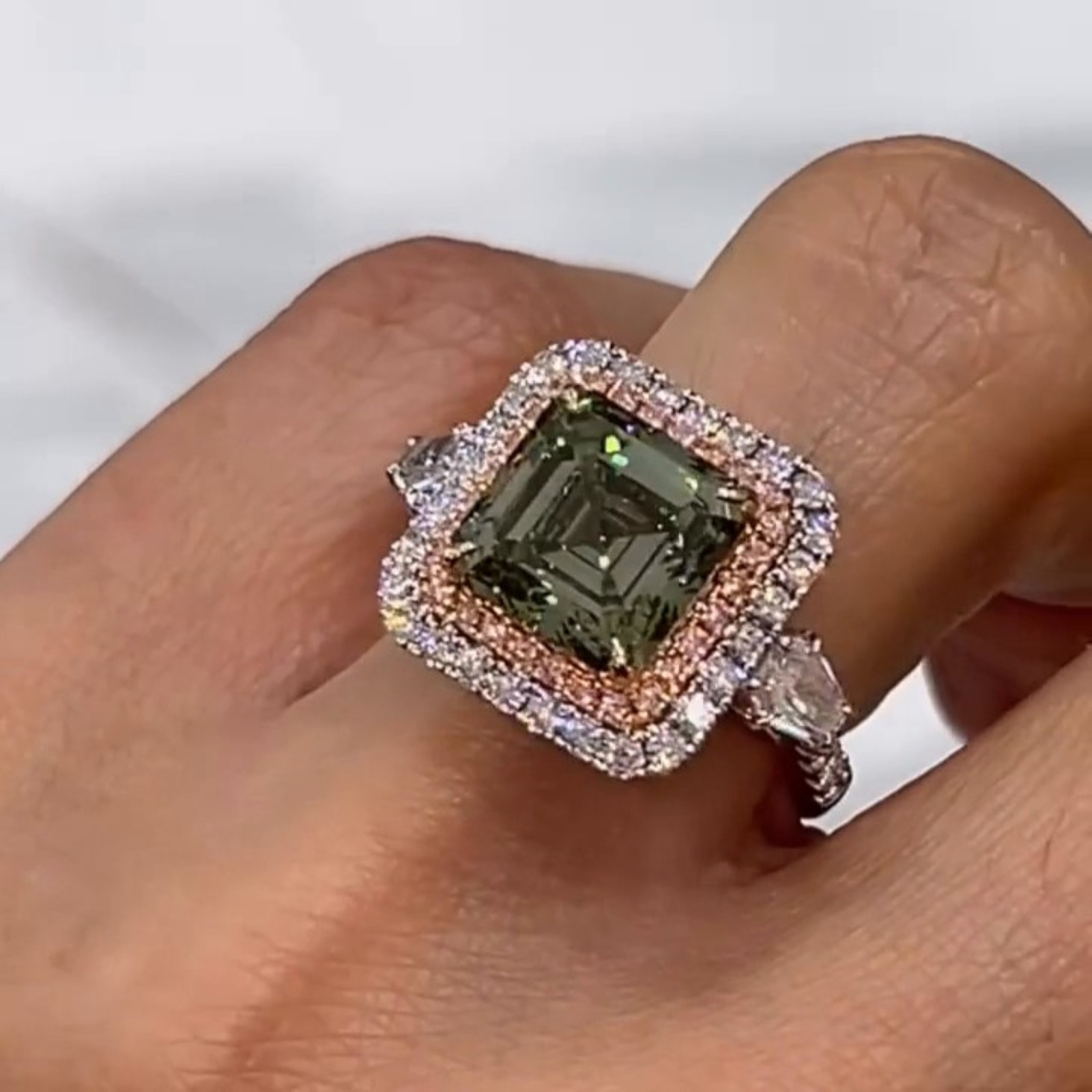 2CT Asscher Cut Cubic Zirconia Double Halo side Baguette Hidden Halo Wedding Her
