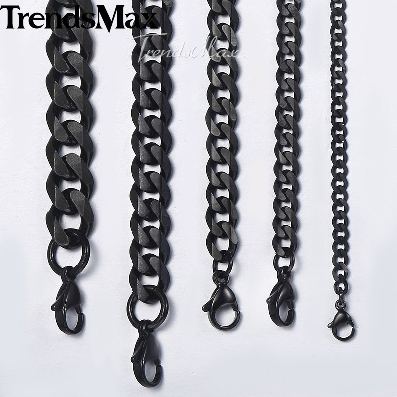 3/5/7/9/11mm Cuban Curb Mens Necklace Black Stainless Steel Gift Chain 18″-30″