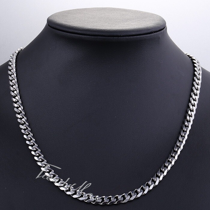 7MM Mens Necklace Bracelet Jewelry Set Stainless Steel Curb Cuban Chain 7″-30″