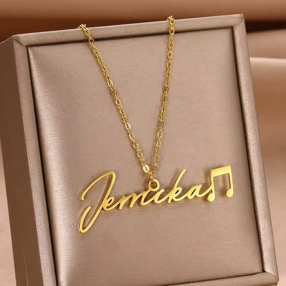 Custom Name Music Pendant Necklace Musician Musical Note Inspiration Gold Silver