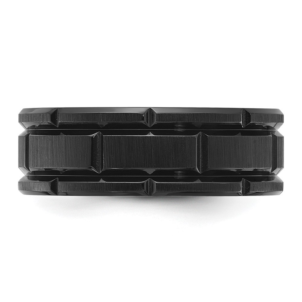 Titanium Brushed and Polished Black IP-plated Notched 8mm Band Ring Size 12
