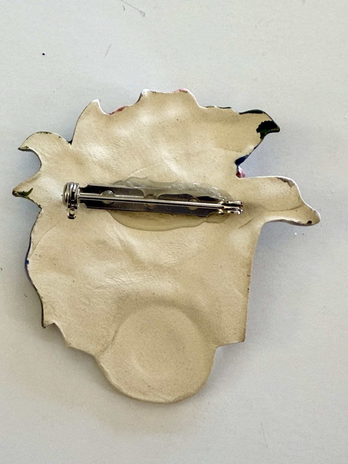 Ceramic Enamel Flower Wheelbarrow Brooch Pin Gold Embellished 3-D Effects 2.5”
