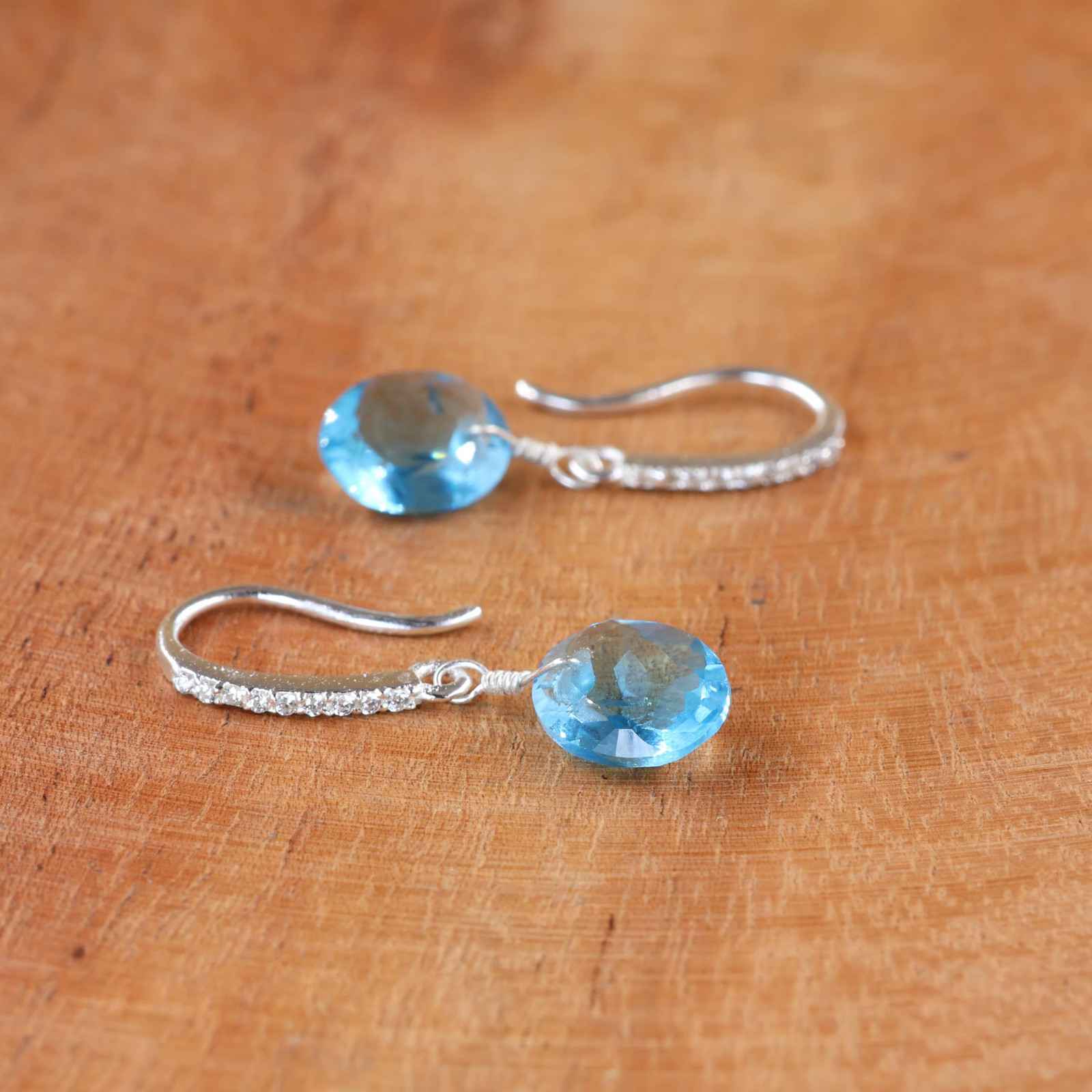 Blue Topaz Drop Earrings, Artisan Jewelry, Fashion Earrings for Everyday Style