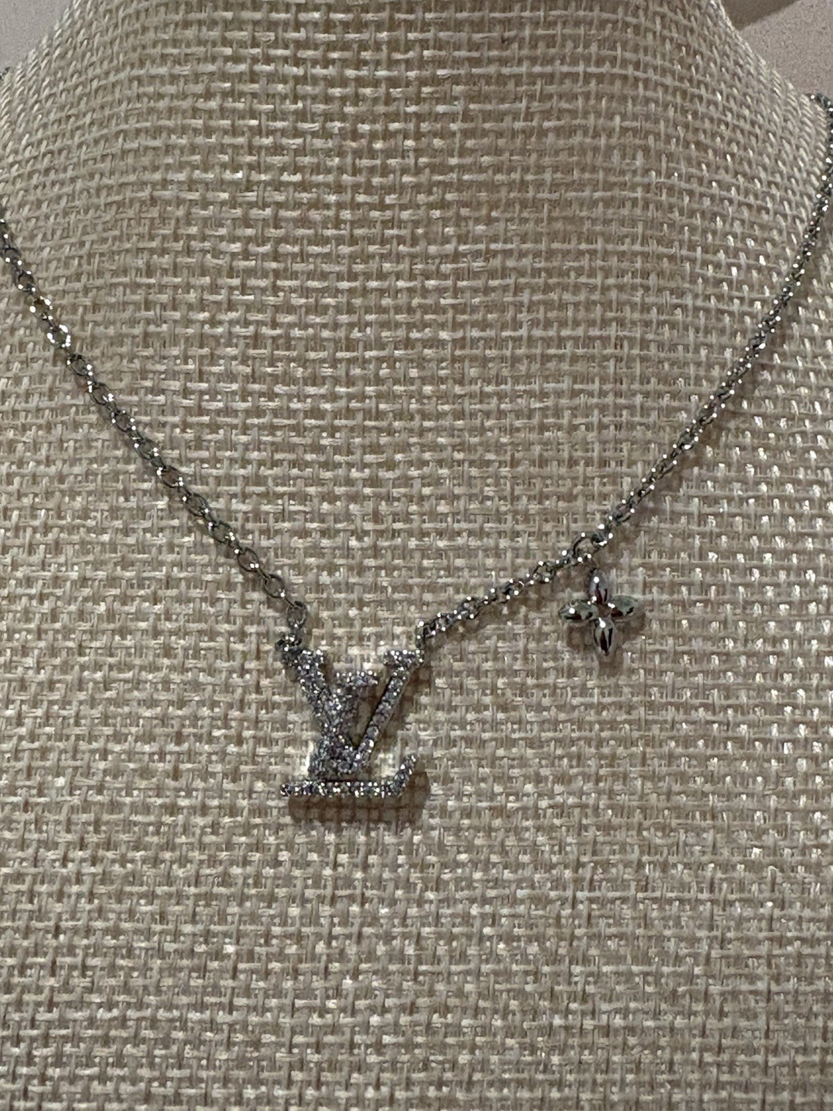 Louis Vuitton LV Initial Letter Pendant Necklace, Adjustable Silver Tone Signed