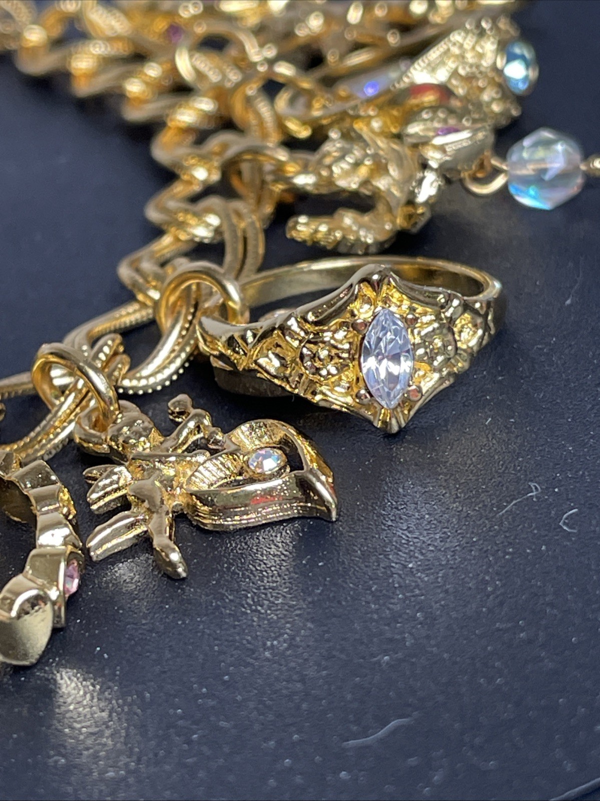 Vintage Kirks Folly Secret of the Seven Angels Rings Bracelet w/ Box AB Crystals