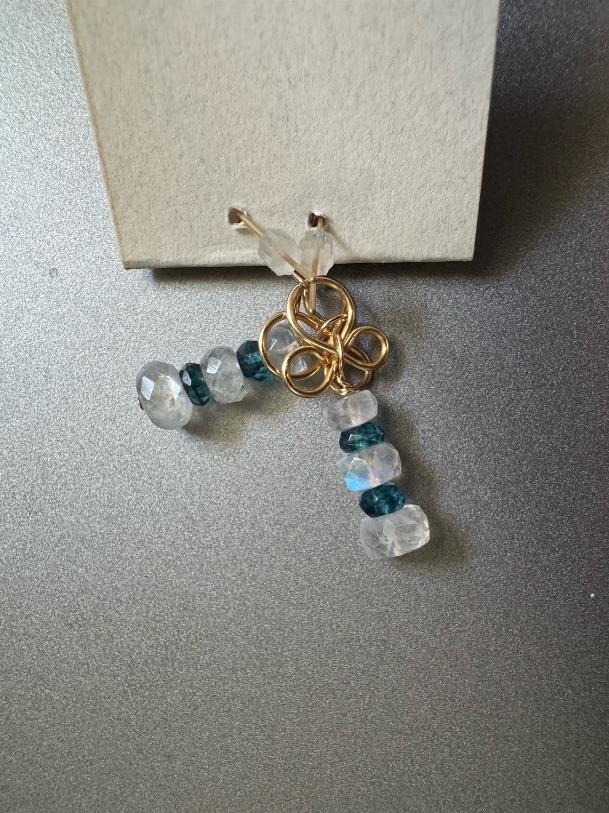 14k Yellow Gold White Moonstone and London Blue Topaz Drop Dangle Earrings