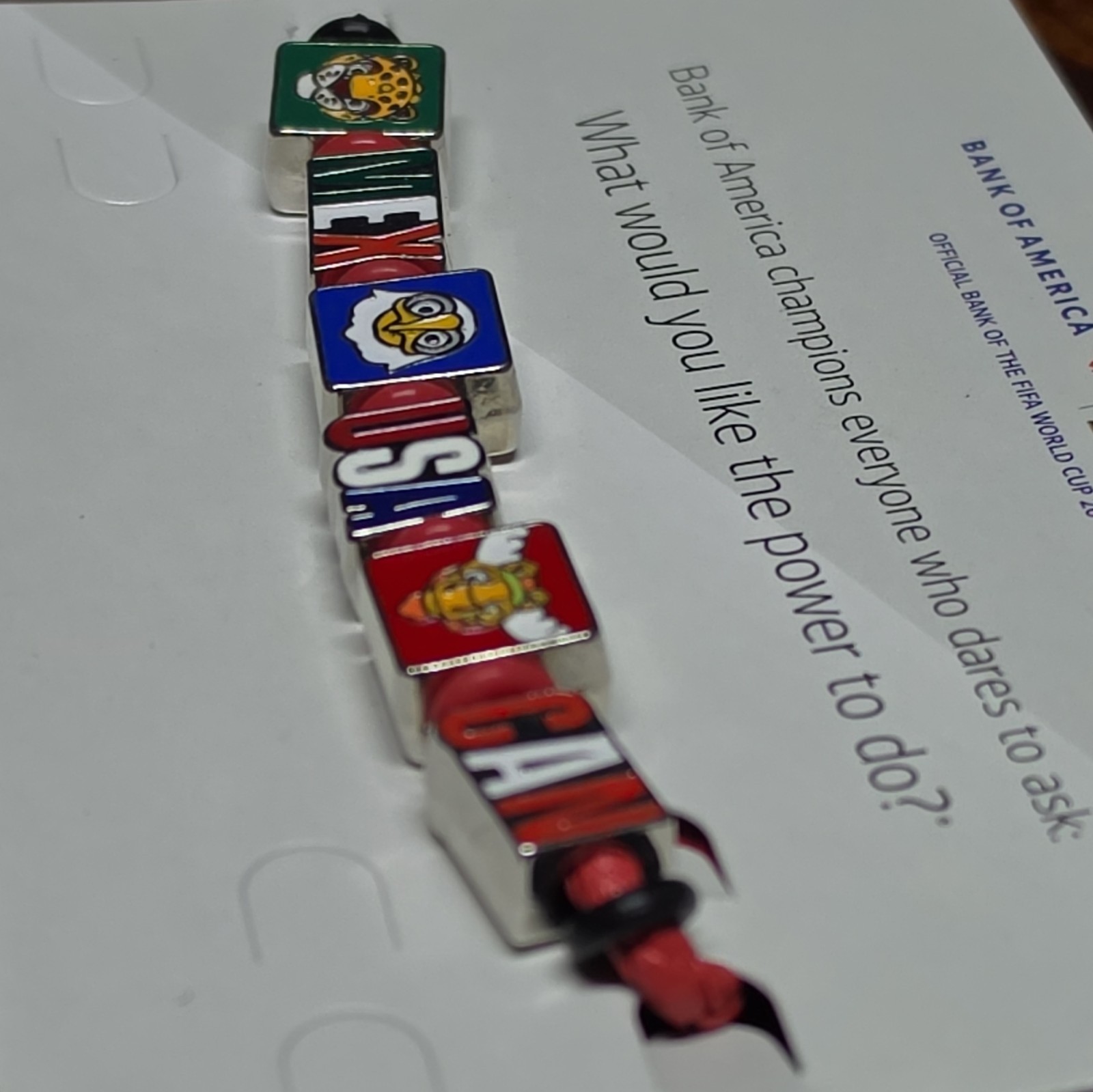 Bank of America FIFA World Cup 26 Mexico USA Canada Beaded Charm Cord Bracelet