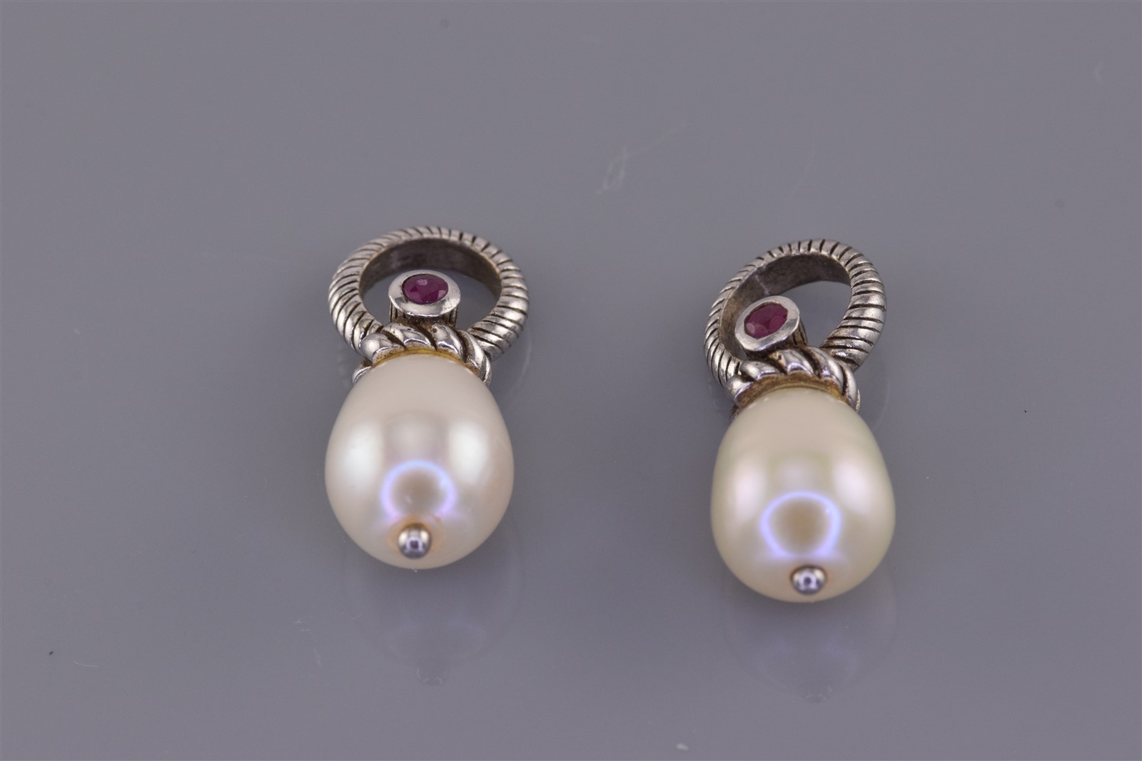 JUDITH RIPKA Sterling Silver Pearl & Ruby Accented 925 Dangling Earring Charms