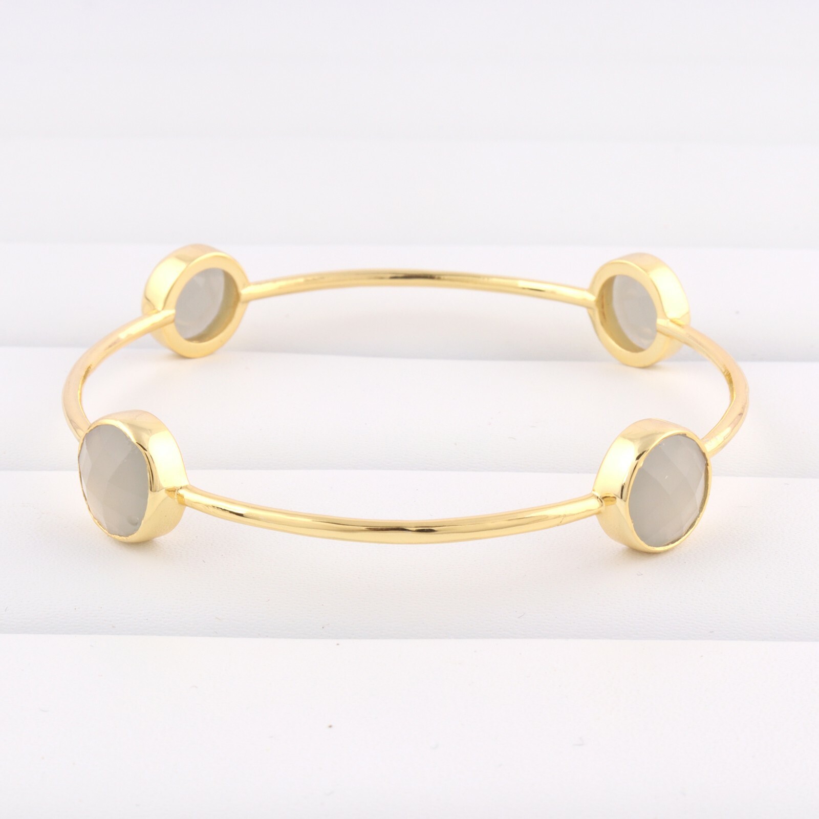 Good Quality Multi Color Chalcedony Yellow Gold Plated Sizable Bangle Bracelets