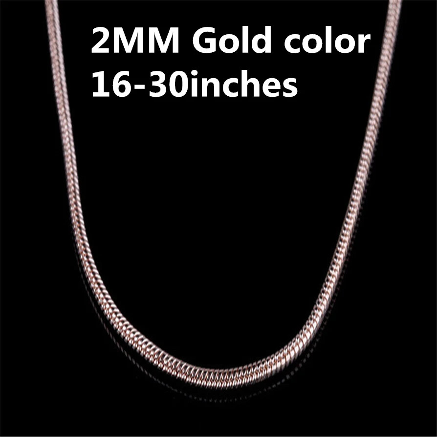 New 16-30inches Beautiful Elegant Gold colour round 2MM snake chain Necklace