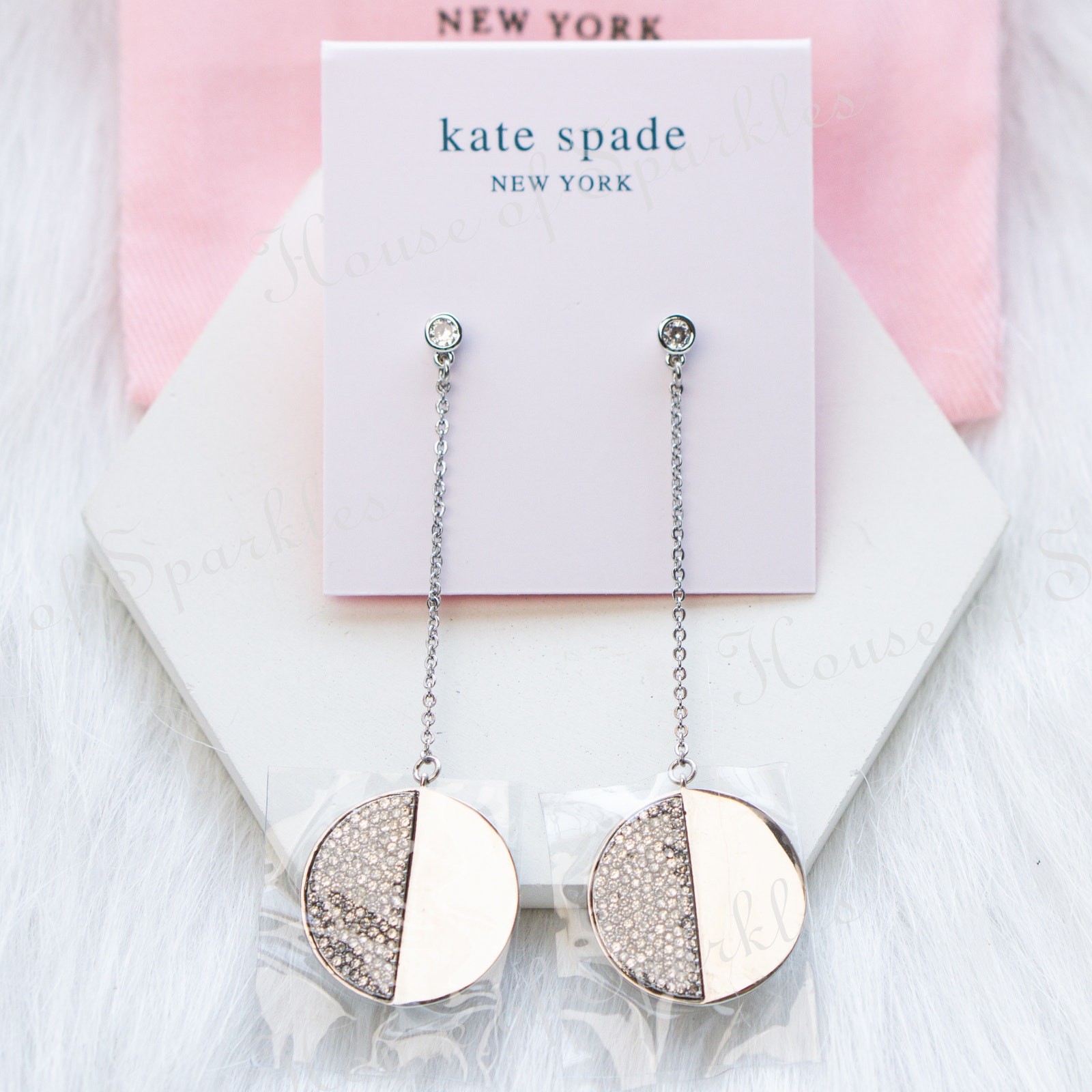 Kate Spade Mod Scallop Pave Crystal Linear Dangler Earrings Silver