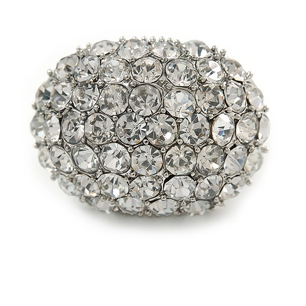 Pave Set Clear Crystal Dome Shape Ring In Silver Tone Metal – 30mm – 7/8 Size –