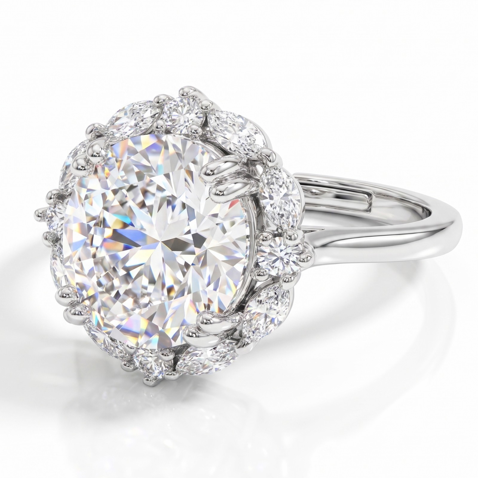 [US STOCK] 5CT CZ Halo Engagement Ring Silver Tone Adjustable Promise Gift Women