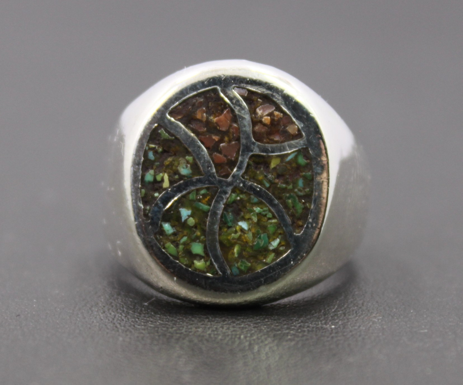 Sterling Silver Turquoise & Coral Chip Ring Size 7 / 13.1g