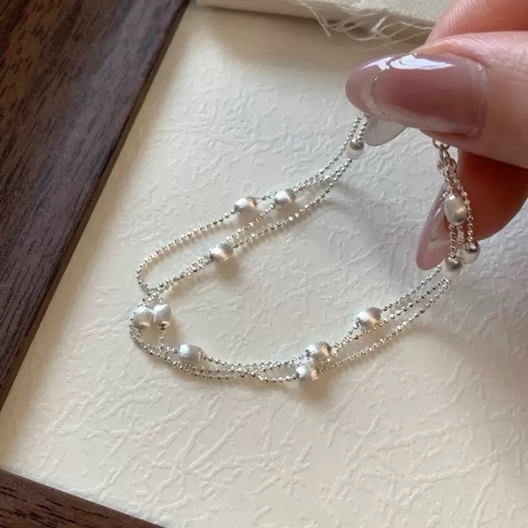 Silver Layered Ball Chain Bracelet,Triple Chain Bracelet, Adjustable BR046