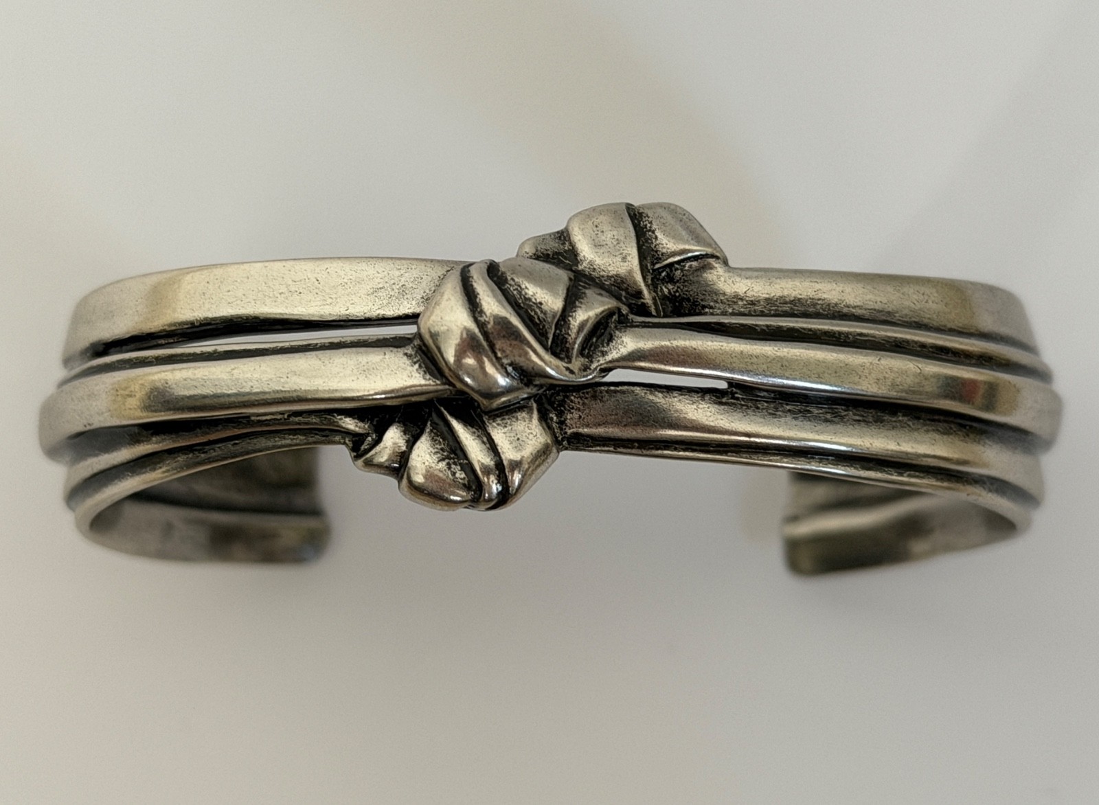 NWT Saint Laurent YSL Triple Knotted Antique Silver Brass Cuff Bracelet M $895
