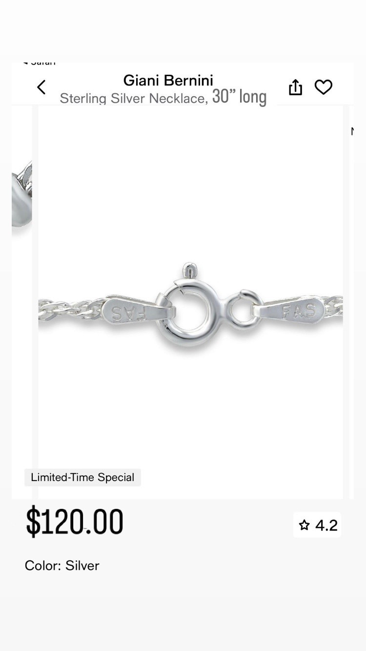 Sterling Silver Necklace 30” in Long