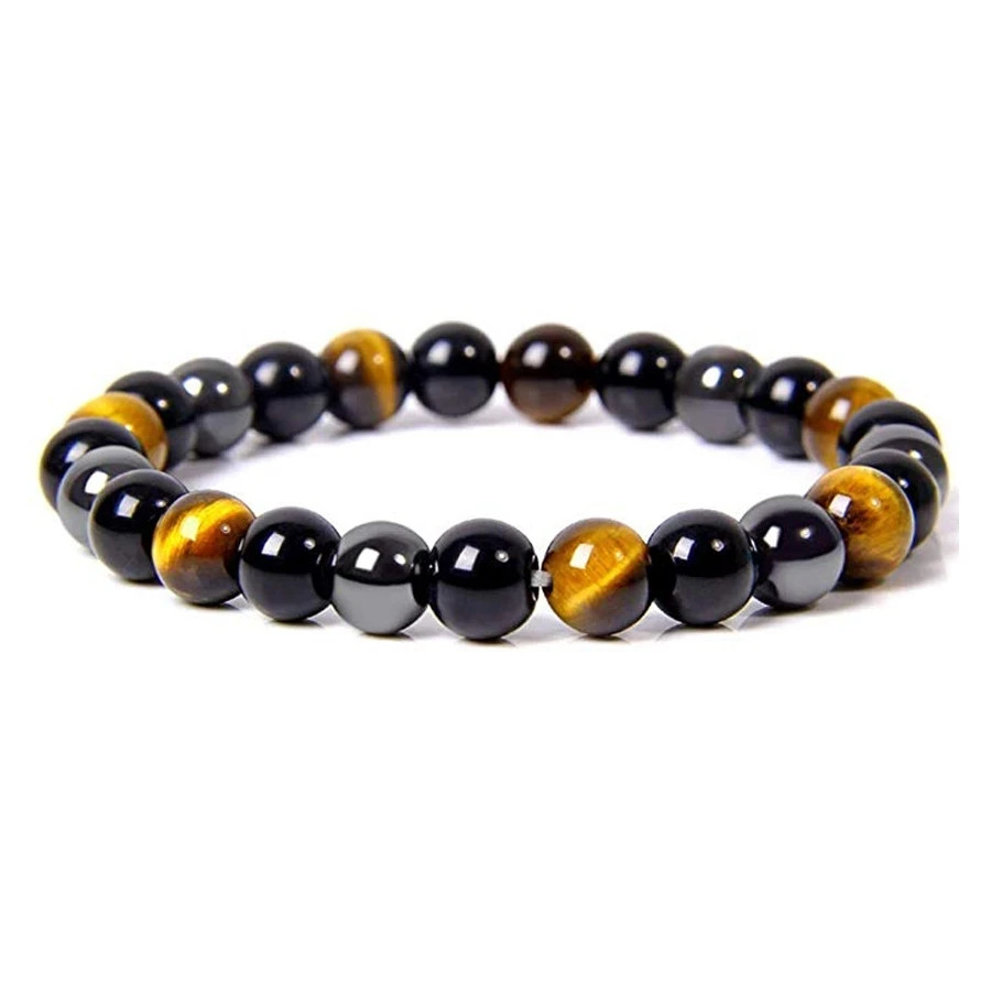Natural Black Obsidian Hematite Tiger Bead Magnetic Health Protection Bracelet