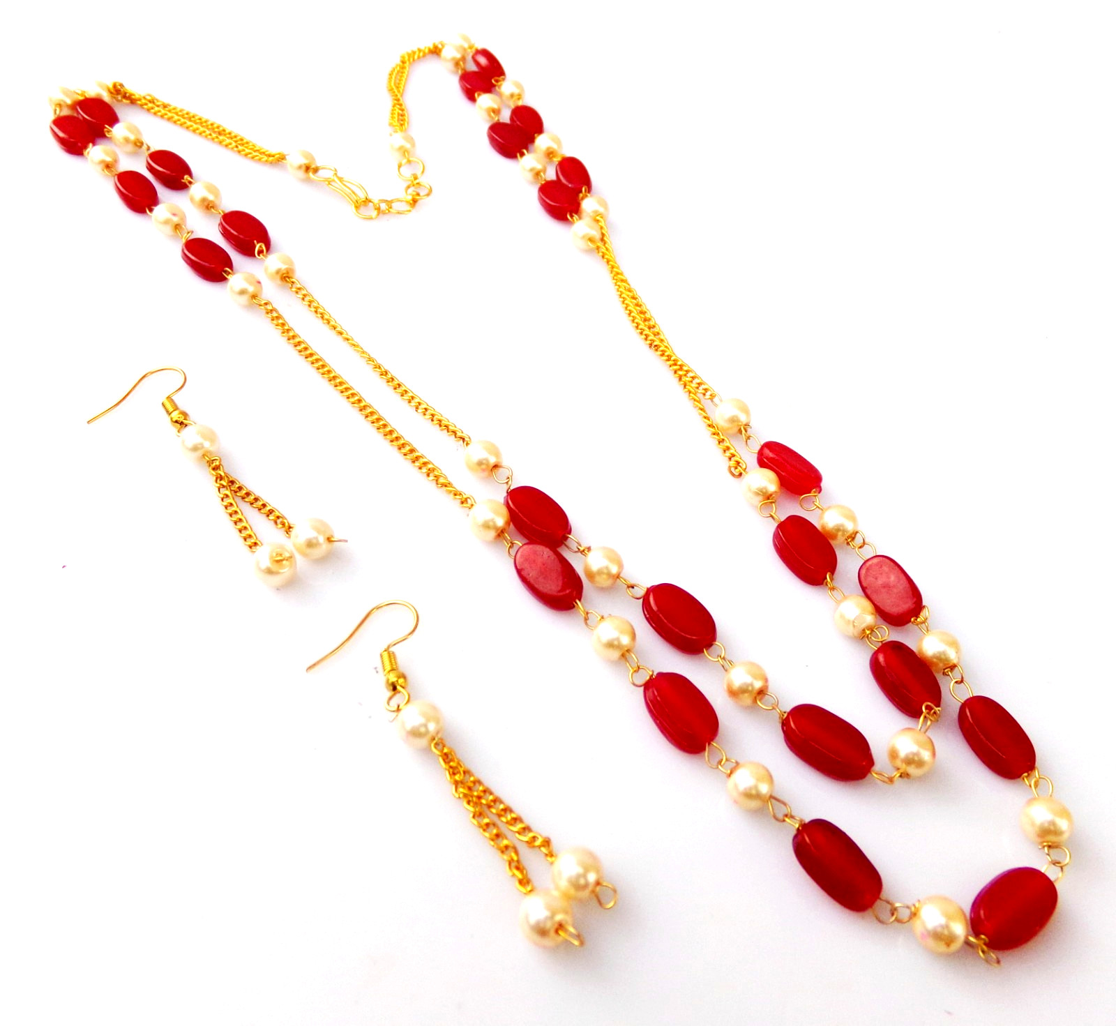 Indian Bollywood Gold Plated Pearls Mala Bridal Necklace Earrings Jewelry Set