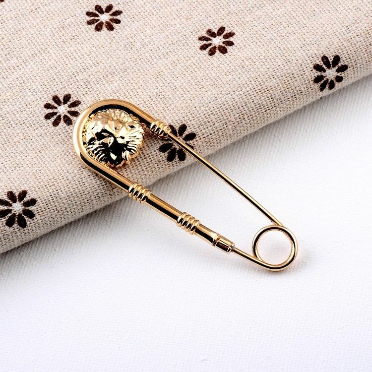 1pc Gold Alloy Double Lion Head Brooch Pin Fashion Safety Pins Brooch For Women