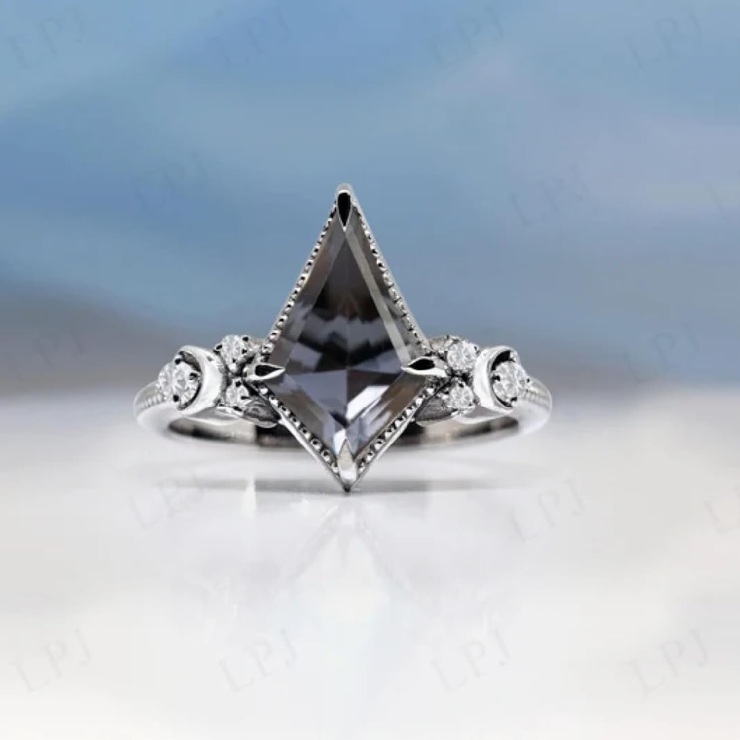 Moon Of My Life Grey Spinel Engagement Ring, Kite Shaped Cut 2.80 Carat 12x8mm