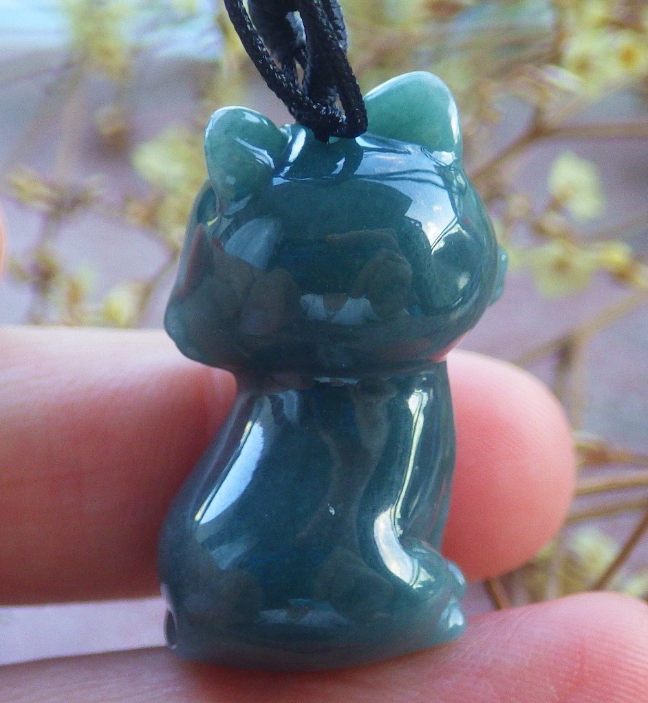 1 pcs Green A JADE JADEITE PENDANT Cat 招财猫 131871