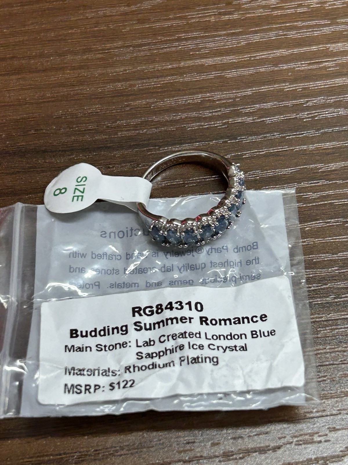 Bomb Party OG Ring Size 8 “bussing Summer Romance” RG84310 London Blue Rhodium