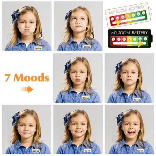 Funny Social Battery Pin Interactive Mood Slider Expression Badge Brooch