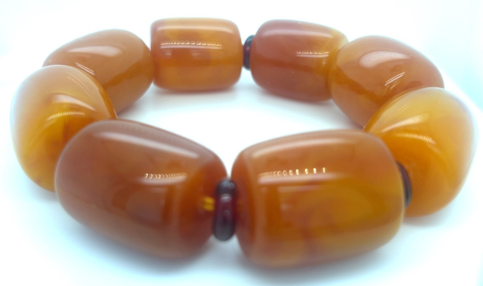 Faux Amber Chunky Stretch Bracelet 25mm Orange Beads Red Spacers 3.5oz