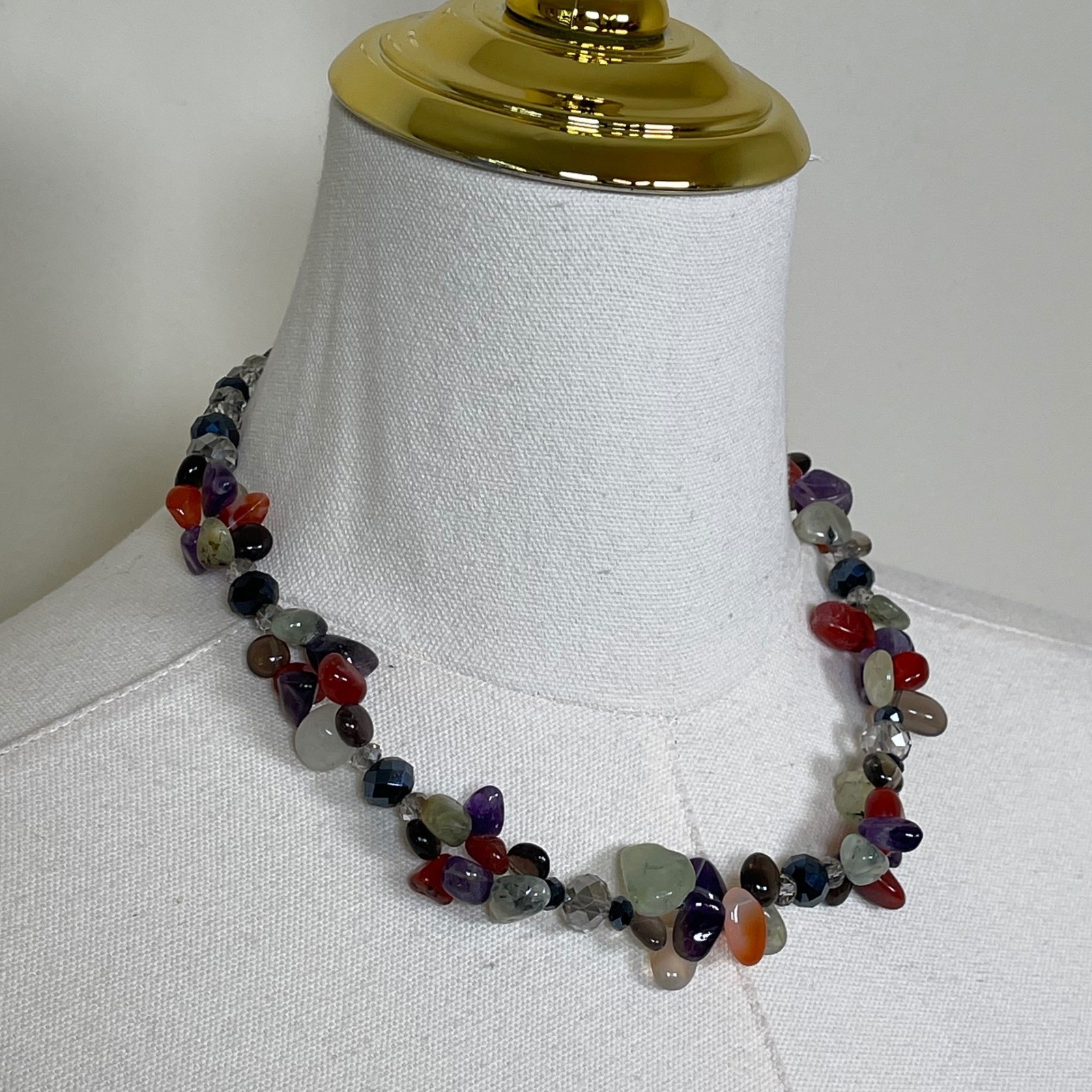 Gemstone Beaded Statement Necklace Womens Multicolor Mixed Stone Chunky Boho