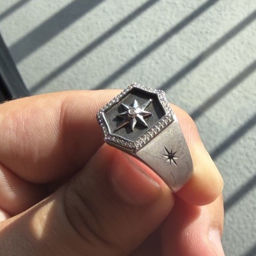 High Quality Silver Plated Natural Diamonds Ring With Black Onyx Size 10