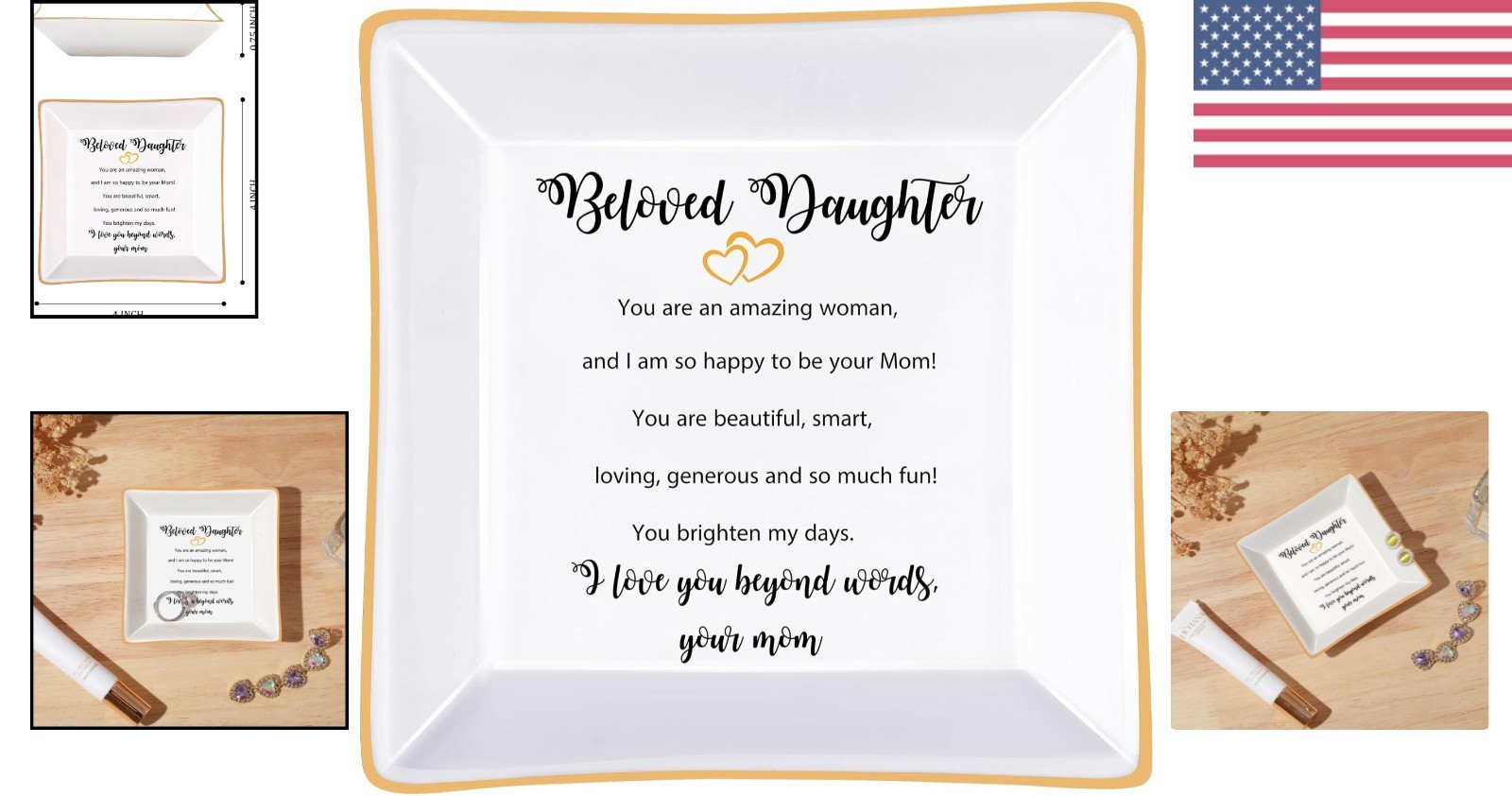 Beloved Daughter Engraved Ceramic Jewelry Dish – Perfect Gift for All Occasions