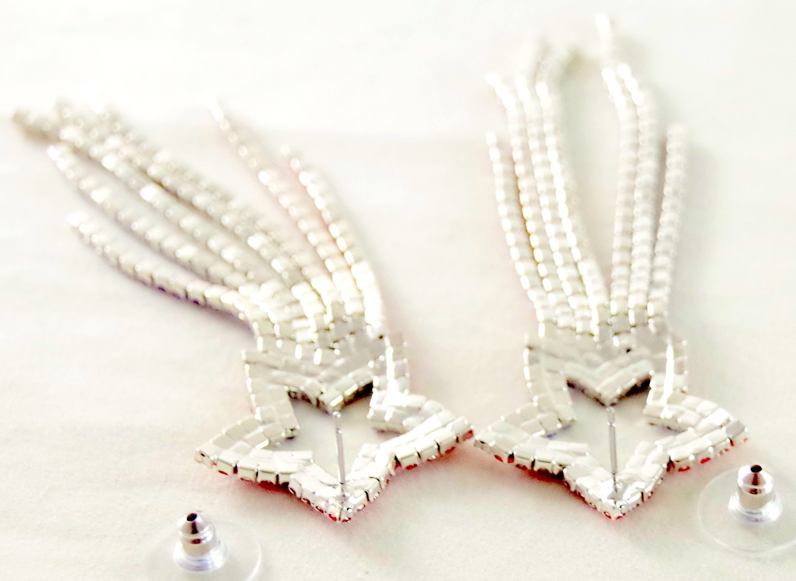 4″ Prong-Set Rhinestones! NWOT BETSEY JOHNSON PATRIOTIC DANGLE STAR EARRINGS