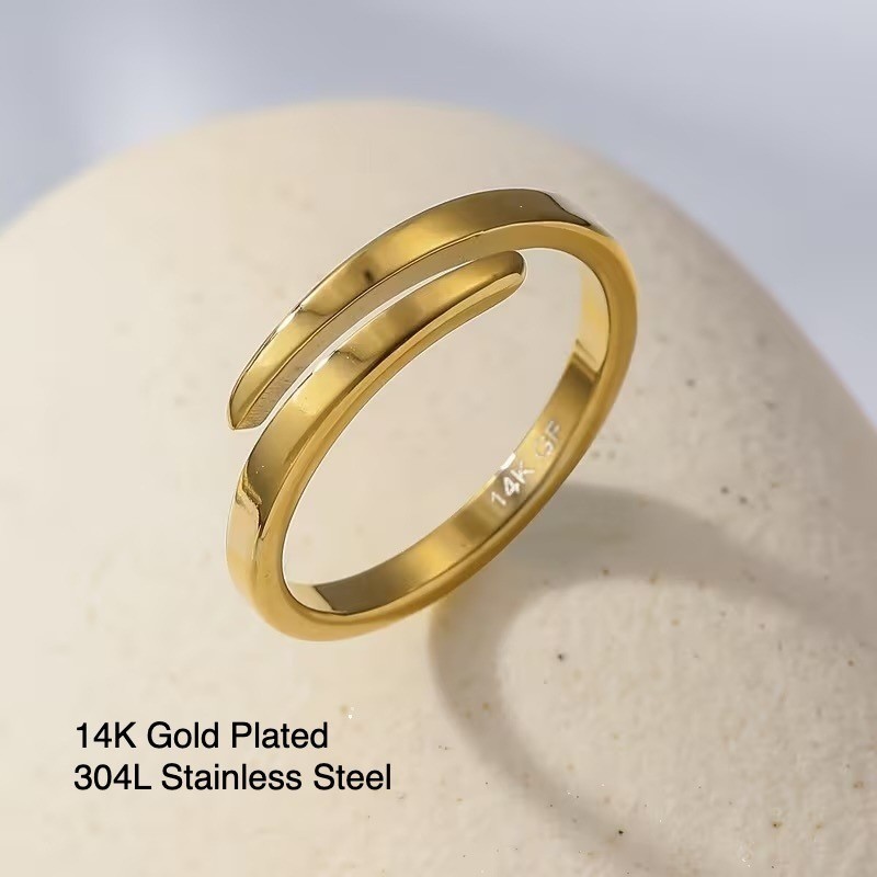 14K Gold Plated 304L Stainless Steel Bypass Wrap Ring Minimalist Size 6