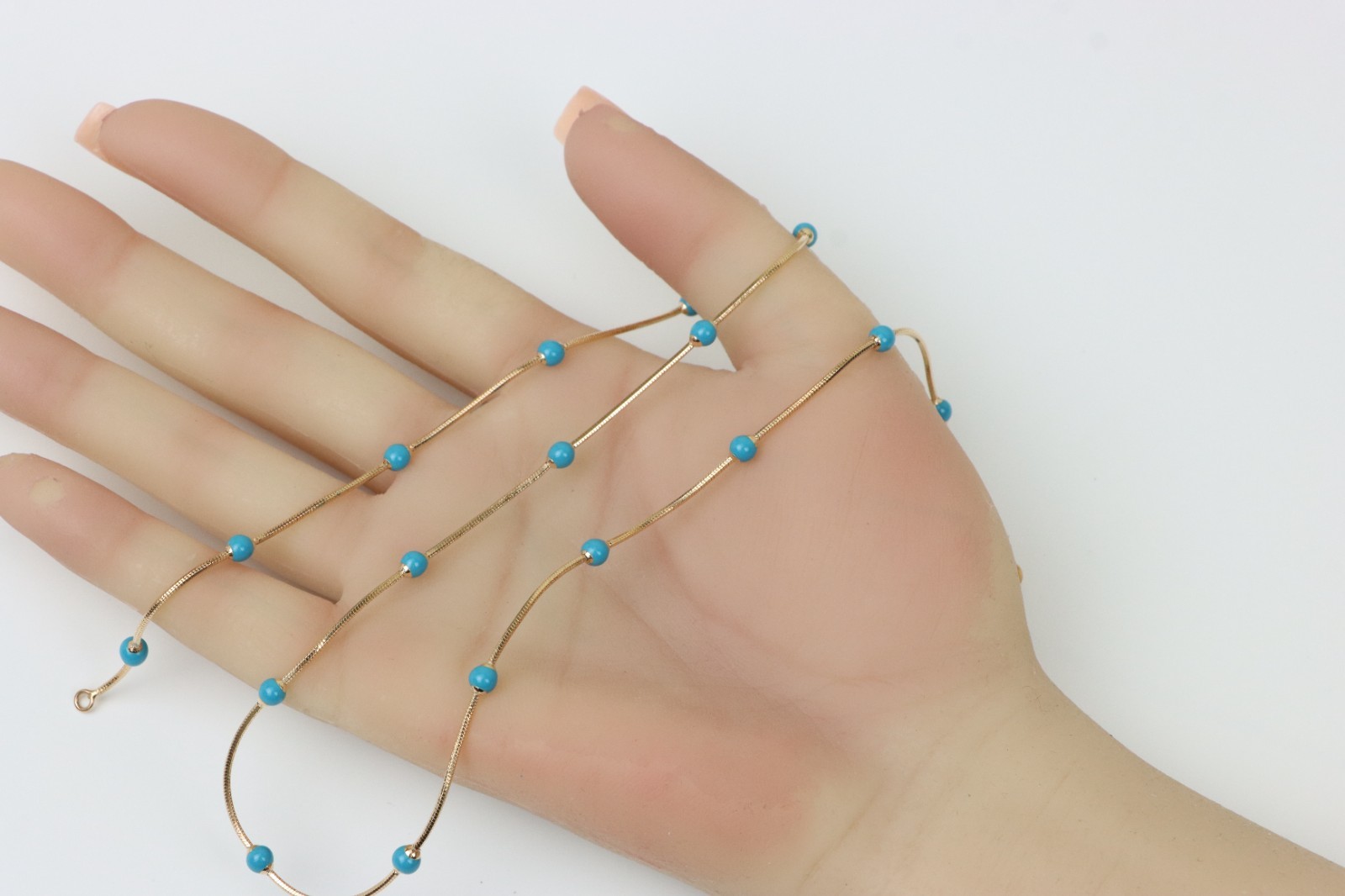 Rose Gold Chain Necklace with Blue Beads Elegant Style, XPNL0256