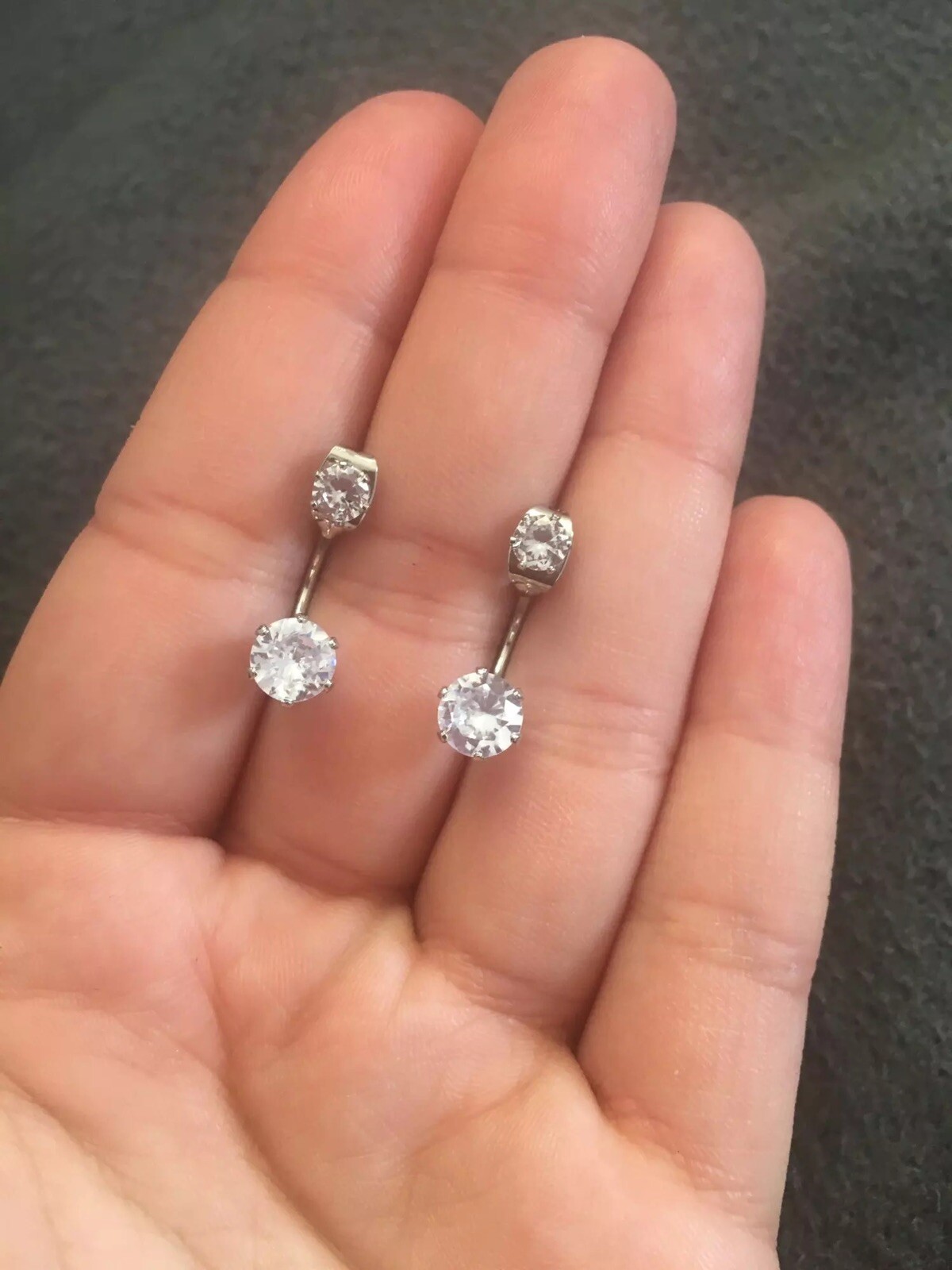 Double Solitaire Cubic Zirconia Round Stud Earrings Ear Jacket Silver Gold E58