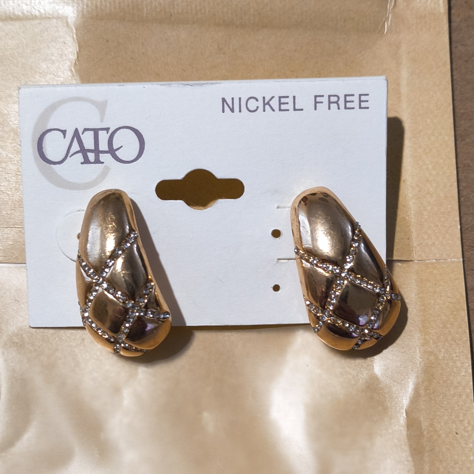 Cato Nickel-Free Gold Tone Metal Oval Stud Earrings, Butterfly Closure, No Stone