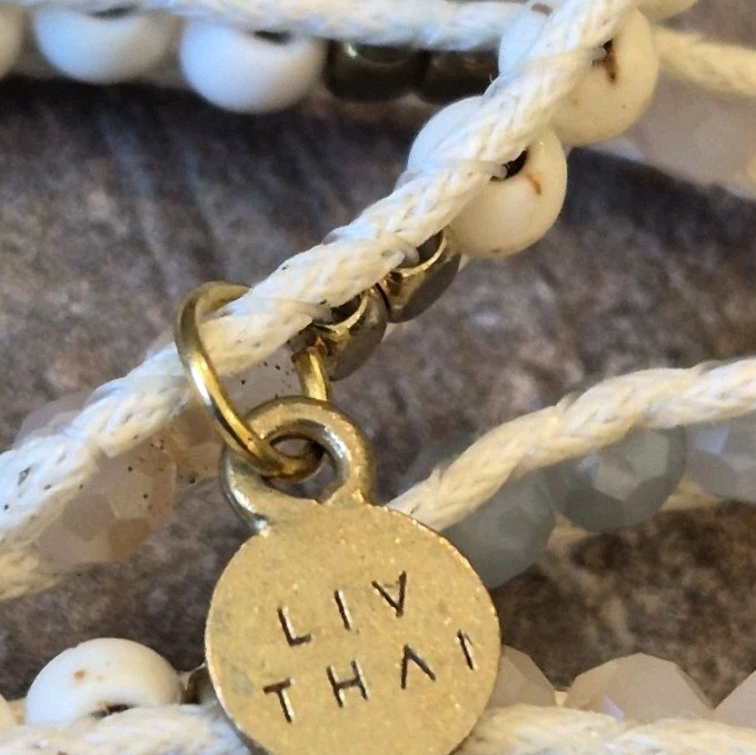 Liv Thai Boho Blue, Cream, Gold, & Gray Hues Faceted Bead Wrap Bracelet