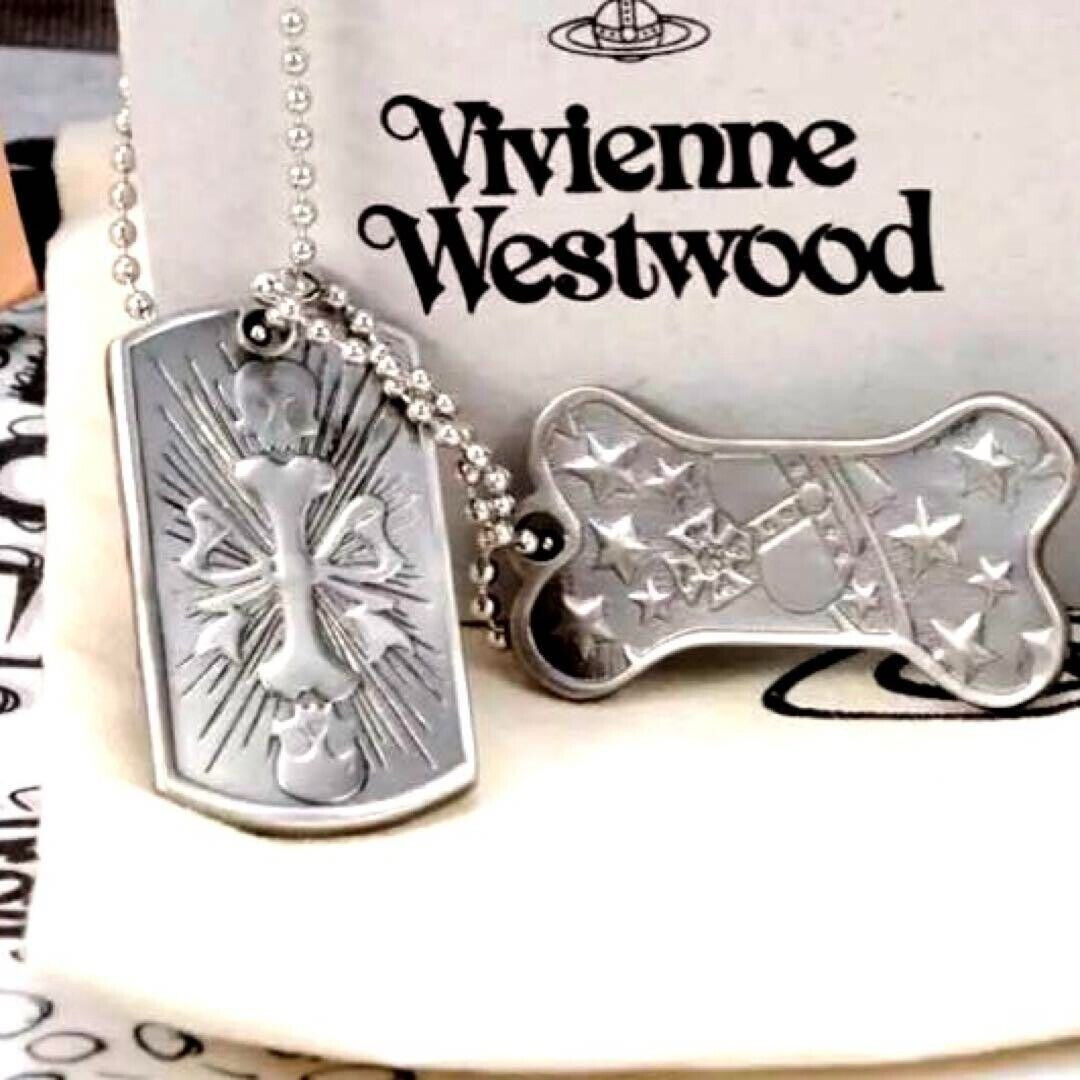 Vivienne Westwood Dock Tag Plate Necklace Pendant 60cm Silver Outlet authentic
